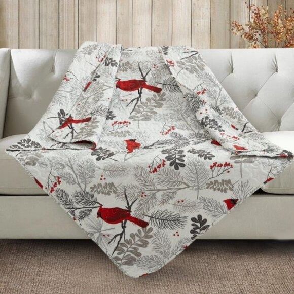Cardinal Red Bird Printed Quilted Throw Blanket Holiday Christmas Memory - Picture 1 of 4